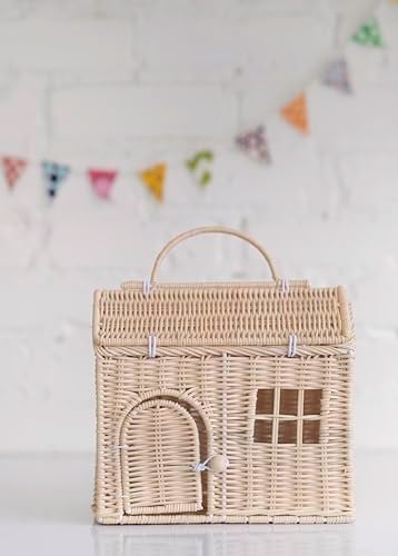 Rool Rattan House Shaped Basket Wicker Small Dollhouse Gift for Girls Boho Toys Mouse in a Box House Little Girl Purse Clutch Doll Carrier Cream - Image 5