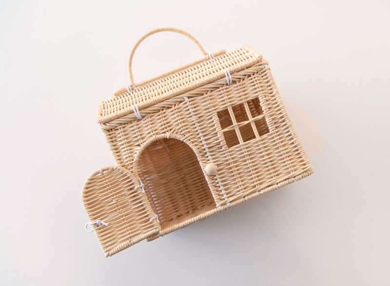 Rool Rattan House Shaped Basket Wicker Small Dollhouse Gift for Girls Boho Toys Mouse in a Box House Little Girl Purse Clutch Doll Carrier Cream - Image 3
