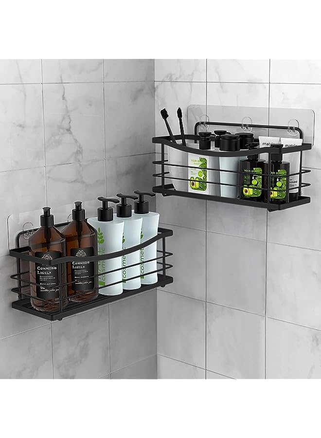 vesus Shower Caddy bathroom organizer,2 Packs Shower organizer Caddies bathroom shelf Wall Hanging Organizer Shampoo Holder with 4 Hooks Rust Proof Stainless Steel Storage Racks (Black)  - Image 1