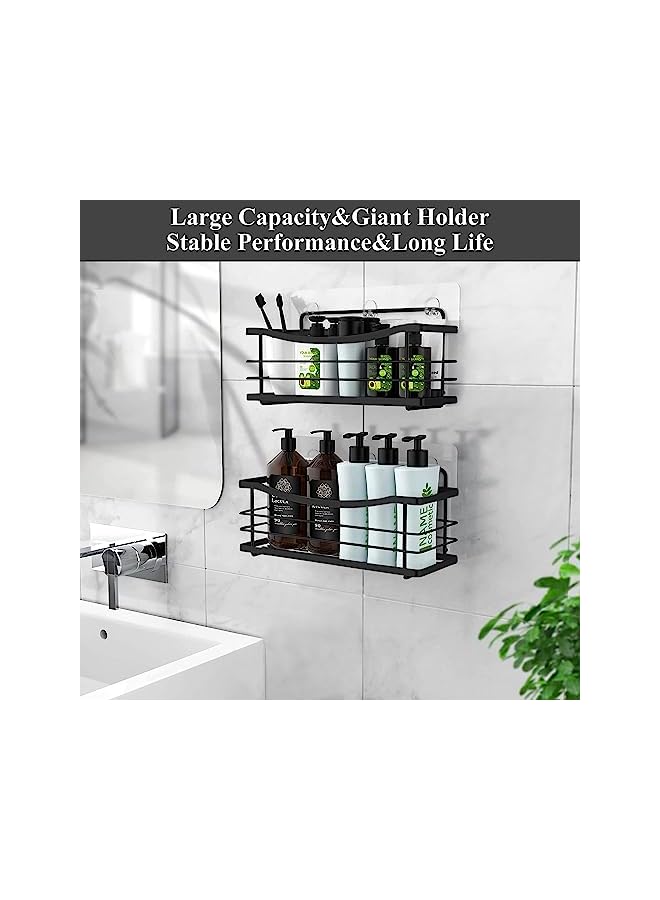 vesus Shower Caddy bathroom organizer,2 Packs Shower organizer Caddies bathroom shelf Wall Hanging Organizer Shampoo Holder with 4 Hooks Rust Proof Stainless Steel Storage Racks (Black)  - Image 3
