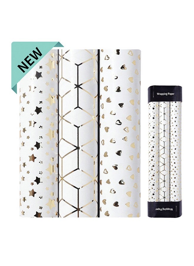 Zeemey 3 rolls,Gold Wrapping Paper Roll - Gold Print Love, star design for Birthday, Holiday, Wedding, Baby Shower Packing - 30 inch X 120 inch Per Roll(43*300cm)  - Image 1