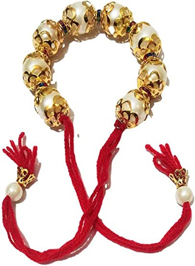 athizay مجموعة كومبو athizay Bhaiya Bhabhi Rakhi من النحاس الأصلي للأخ لومبا راخي لبهابي خرز موتي أبيض راكيس - Image 3