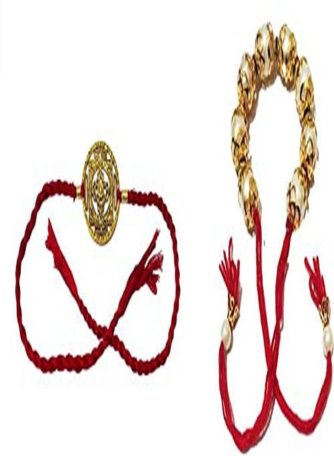 athizay مجموعة كومبو athizay Bhaiya Bhabhi Rakhi من النحاس الأصلي للأخ لومبا راخي لبهابي خرز موتي أبيض راكيس - Image 1