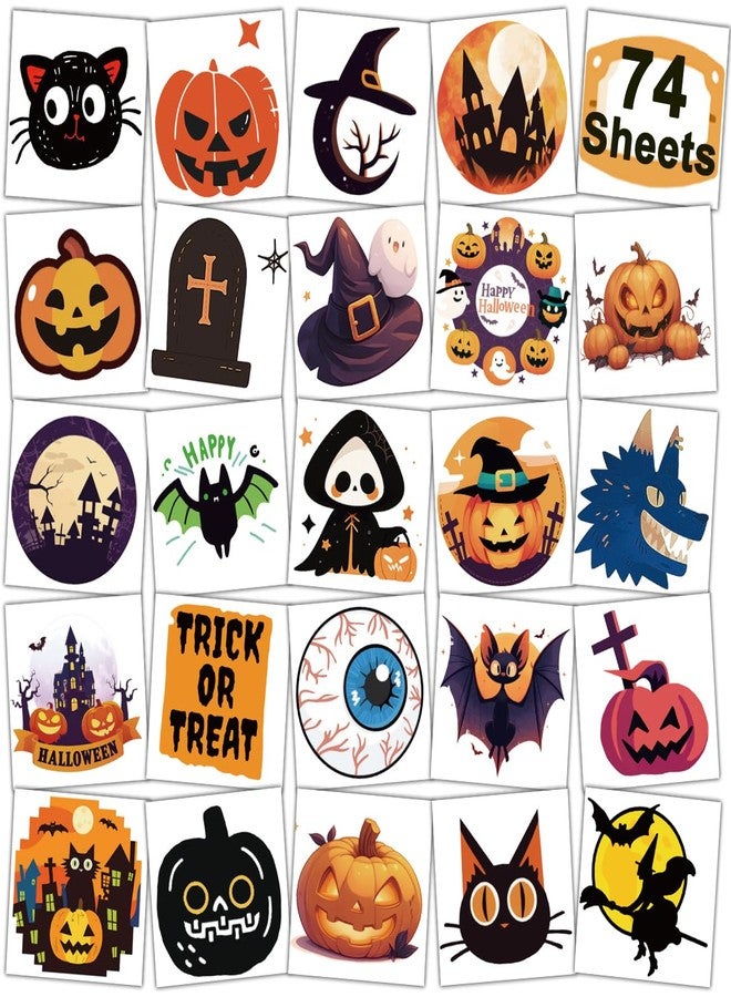 CHARLENT Halloween Temporary Tattoos for Kids - 74 Individually Sheets Halloween Pumpkin Bat Skeletons Tattoos for Boys Girls Halloween Party Favors Treats Goodie Bag Fillers - Image 1