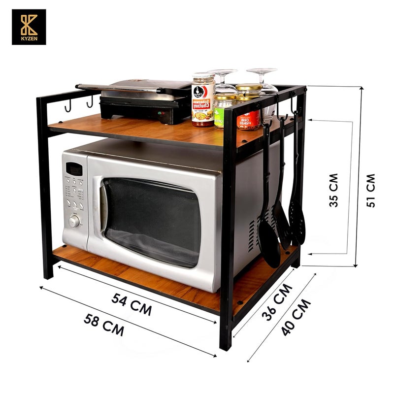 KYZEN Deluxe Microwave Oven OTG Stand for Kitchen Counter Toaster Organizer Extra Storage with Side Hooks for Home Kitchen Appliances 2T_Deluxe - Image 2