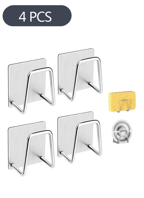 4-Piece Adhesive Sponge Holder for Kitchen Sink, 304 Stainless Steel Sponge Holder Sink Kitchen Accessories