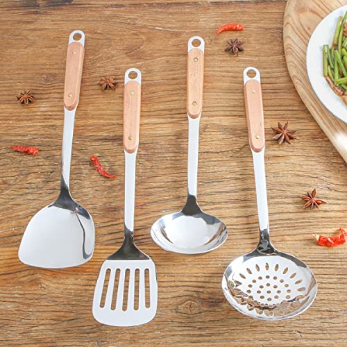 Leeonz Skimmer Slotted Spoon, Heavy Duty 304 Stainless Steel Slotted Spoon with Plastic Black Handle, Comfortable Wooden Grip Design (1pack) - Image 5