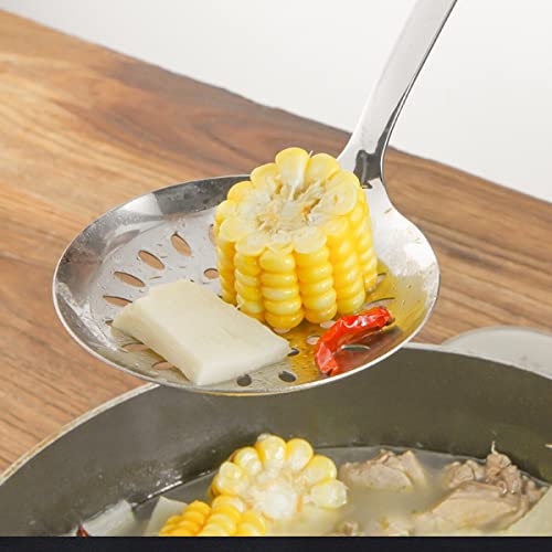 Leeonz Skimmer Slotted Spoon, Heavy Duty 304 Stainless Steel Slotted Spoon with Plastic Black Handle, Comfortable Wooden Grip Design (1pack) - Image 3