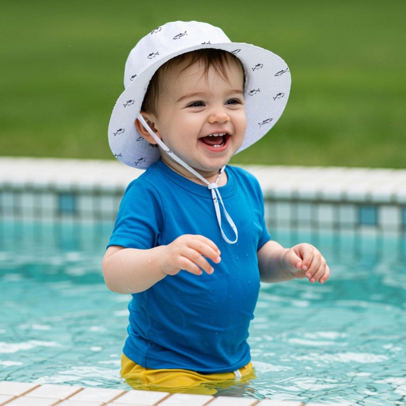 Durio Baby Girl Sun Hat Sun Protection Baby Girl Hats Wide Brim Baby Girls Summer Hat Beach Hat Toddler Hats for Girls Boys C White Fish 6-12 Months - Image 5