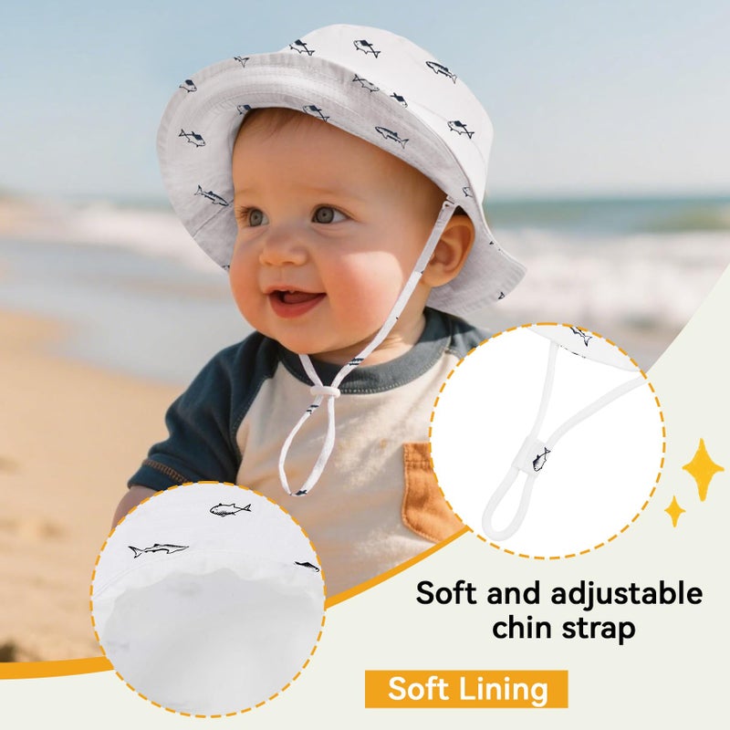 Durio Baby Girl Sun Hat Sun Protection Baby Girl Hats Wide Brim Baby Girls Summer Hat Beach Hat Toddler Hats for Girls Boys C White Fish 6-12 Months - Image 4