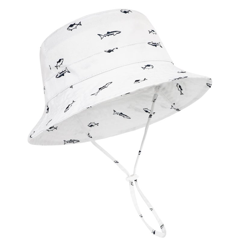 Durio Baby Girl Sun Hat Sun Protection Baby Girl Hats Wide Brim Baby Girls Summer Hat Beach Hat Toddler Hats for Girls Boys C White Fish 6-12 Months - Image 1