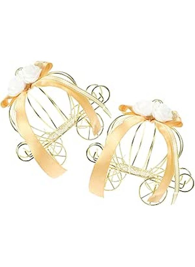 2pc Pumpkin Carriage Candy Containers Light Brown Metal Favor Box for Wedding Holiday Wrapping - Image 1