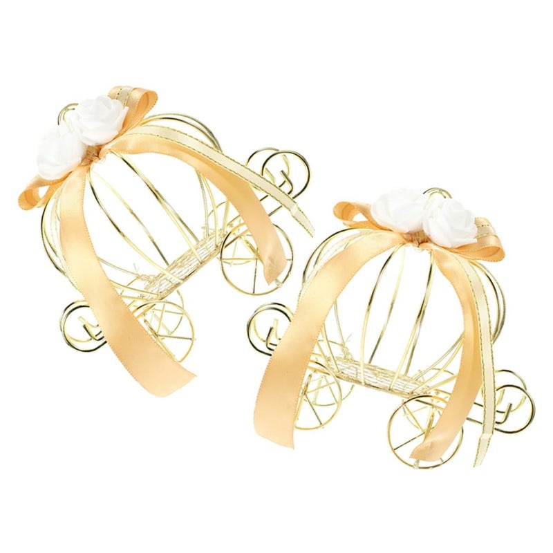 2pc Pumpkin Carriage Candy Containers Light Brown Metal Favor Box for Wedding Holiday Wrapping - Image 2