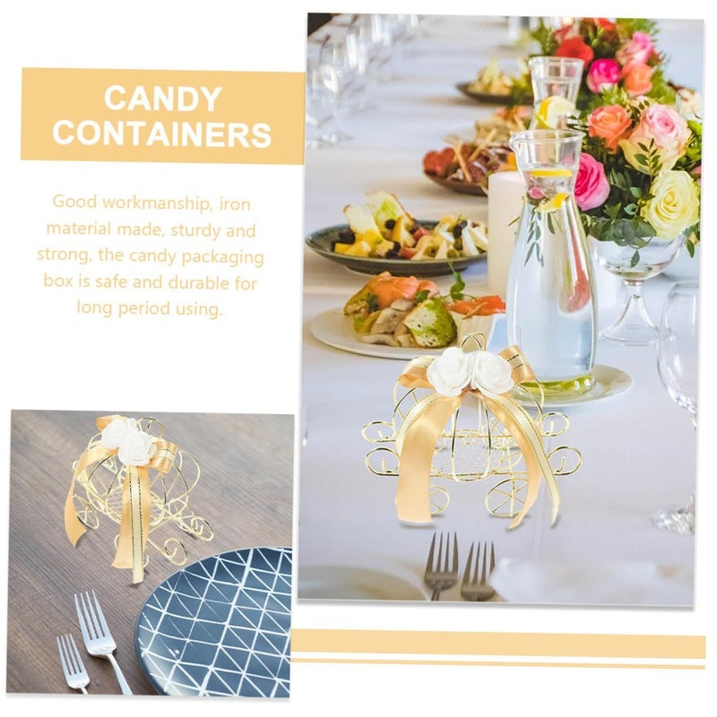 2pc Pumpkin Carriage Candy Containers Light Brown Metal Favor Box for Wedding Holiday Wrapping - Image 4