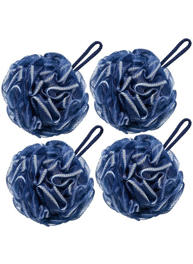 VANZAVANZU Bath Loofah Large 80g Shower Sponge Body Scrubber Mesh Pouf for Men and Women, Set of 4 (Navy Blue) - Image 1