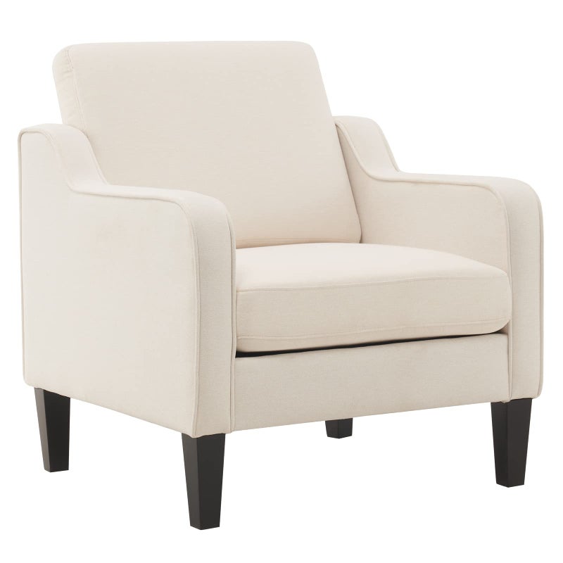 VINGLI Mid Century Modern Fabric Accent ChairBeige for Living Room Upholstered Armchair with Scooped Arms for BedroomApartmentStudioOfficeWaiting RoomBeige