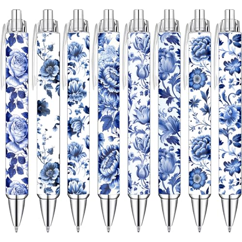 Idealmuzik Blue and White Porcelain Pens Set – Elegant Ceramic-Inspired Writing Pens with Smooth Black Ink – Classic Gift for Students, Teachers, Office Use, Party Favors, Holidays, and Everyday Writing, 8 Pack - Image 1