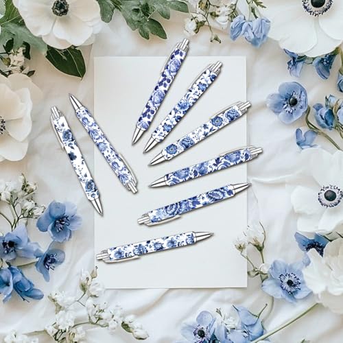 Idealmuzik Blue and White Porcelain Pens Set – Elegant Ceramic-Inspired Writing Pens with Smooth Black Ink – Classic Gift for Students, Teachers, Office Use, Party Favors, Holidays, and Everyday Writing, 8 Pack - Image 4