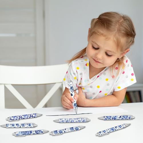 Idealmuzik Blue and White Porcelain Pens Set – Elegant Ceramic-Inspired Writing Pens with Smooth Black Ink – Classic Gift for Students, Teachers, Office Use, Party Favors, Holidays, and Everyday Writing, 8 Pack - Image 5