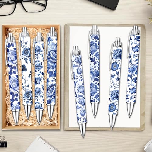 Idealmuzik Blue and White Porcelain Pens Set – Elegant Ceramic-Inspired Writing Pens with Smooth Black Ink – Classic Gift for Students, Teachers, Office Use, Party Favors, Holidays, and Everyday Writing, 8 Pack - Image 3