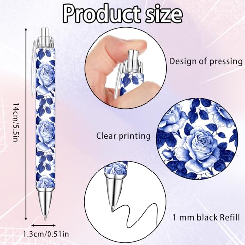 Idealmuzik Blue and White Porcelain Pens Set – Elegant Ceramic-Inspired Writing Pens with Smooth Black Ink – Classic Gift for Students, Teachers, Office Use, Party Favors, Holidays, and Everyday Writing, 8 Pack - Image 2
