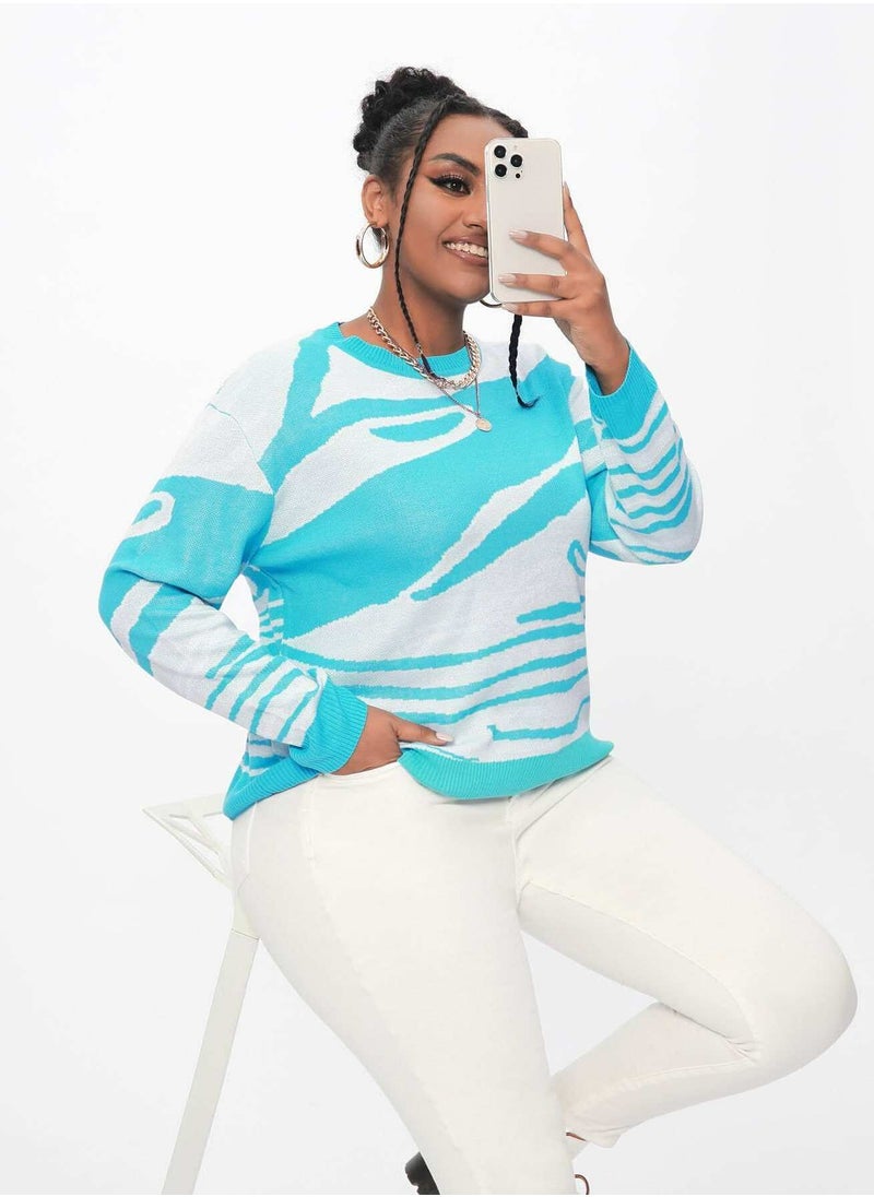 Generic - Plus Graphic Pattern Drop Shoulder Sweater - Image 1