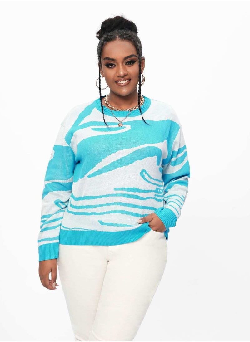 Generic - Plus Graphic Pattern Drop Shoulder Sweater - Image 1