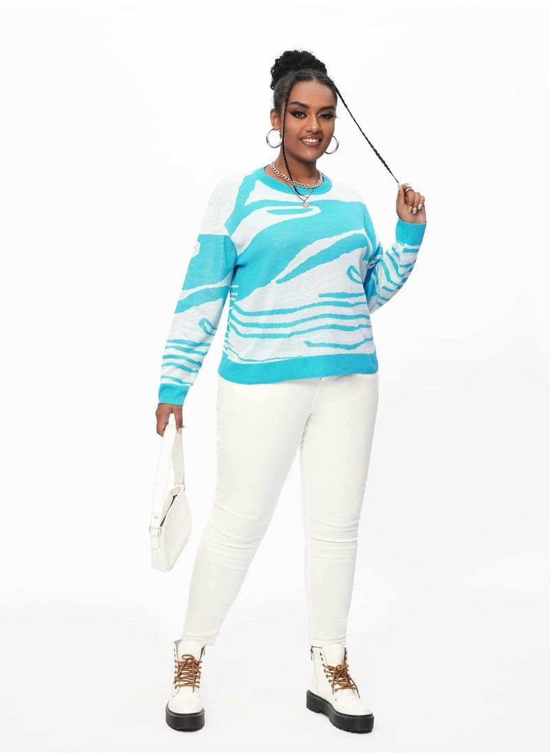 Generic - Plus Graphic Pattern Drop Shoulder Sweater - Image 1