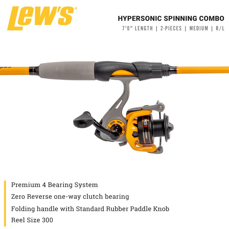 Lew's Lewâ€™s Hypersonic Spinning Reel and Fishing Rod Combo, 7-Foot Med Power Fast Action IM6 Graphite Rod, Size 300 Reel, 5.1:1 Gear Ratio, Orange/Gray - Image 2