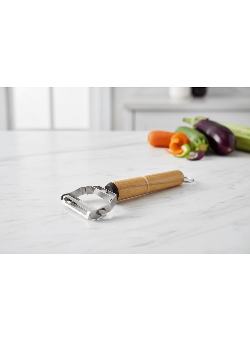 شنغيا مقشرة خضروات مزدوجة الحواف من الفولاذ المقاوم للصدأ من شينغيا بمقبض خشبي - أداة تقشير سريعة وفعالة (20×7 سم) - Image 3