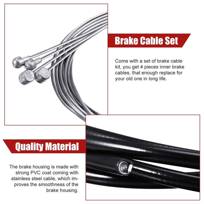 Boao 4 Pack Bike Brake Cable for Bicycles Universal Mountain Bicycle Shift Cable Kit Road Bike Change Transmission Set Black Cycling Shifter Housing Kit for Repair Accessories(Black) - Image 2