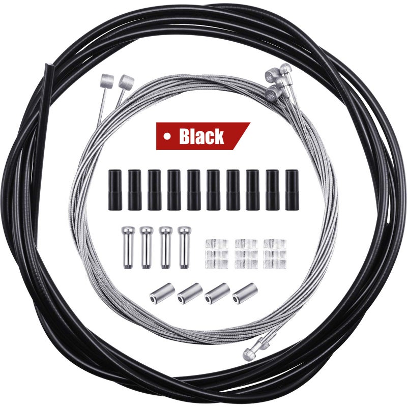 Boao 4 Pack Bike Brake Cable for Bicycles Universal Mountain Bicycle Shift Cable Kit Road Bike Change Transmission Set Black Cycling Shifter Housing Kit for Repair Accessories(Black) - Image 1