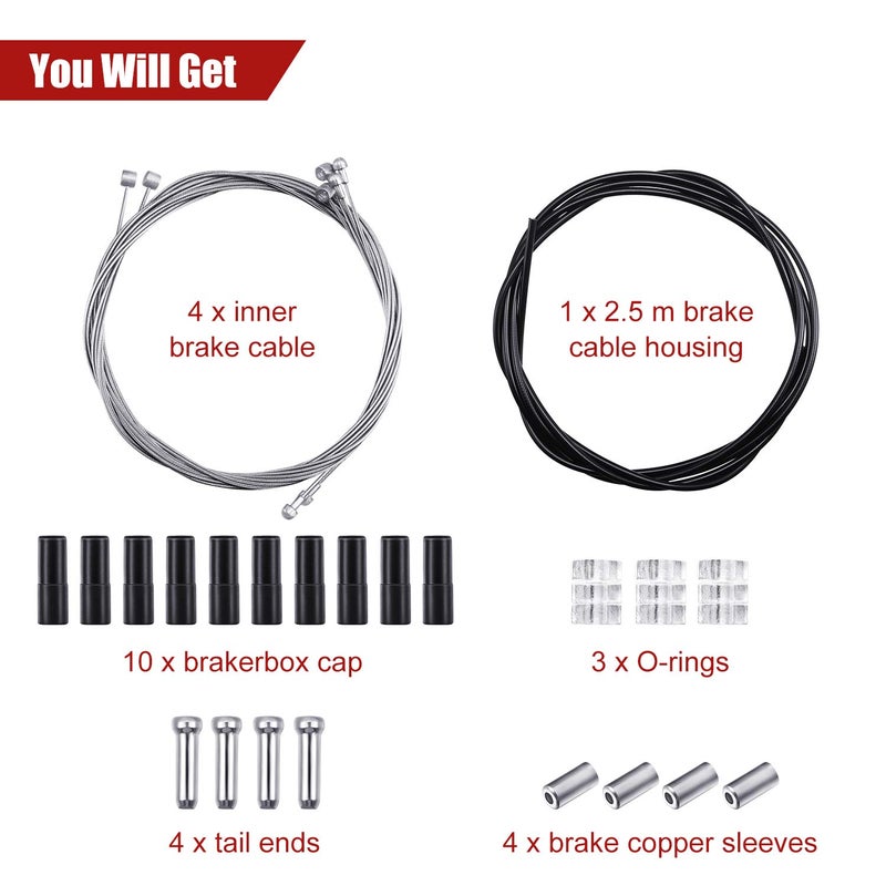 Boao 4 Pack Bike Brake Cable for Bicycles Universal Mountain Bicycle Shift Cable Kit Road Bike Change Transmission Set Black Cycling Shifter Housing Kit for Repair Accessories(Black) - Image 3
