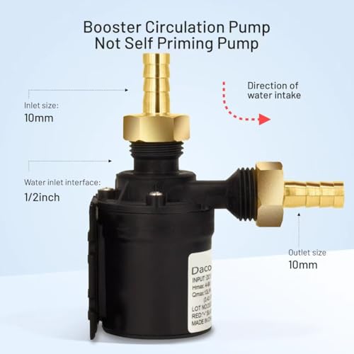 DACO MIN 14A DC 12V Water Pump Circulation Pump- 3.43GPM, 19.6ft Lift, Ultra-Quiet Brushless Motor w/Adapter - for Solar Heaters, RVs, Brewing & Farms (Non-Self-Priming) - Image 3