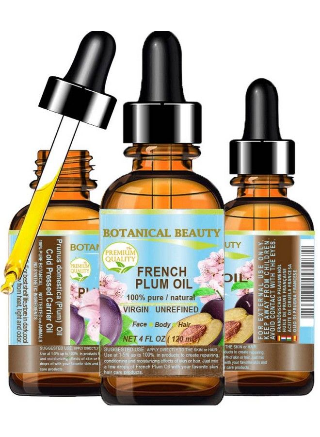Botanical Beauty Plum Oil French. 100% Pure/Natural/Virgin/Unrefined/Undiluted Cold Pressed Carrier Oil. For Face Hair And Body. (4 Fl.Oz 120 Ml.) - Image 1