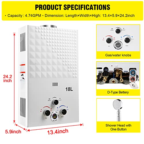 forimo Tankless Water Heater Propane 4.74GPM 18L Outdoor Portable GasHot Water Heater Instant Propane Water Heater with Digital Display Multi-Protection for Camping Trips Boat - Image 2