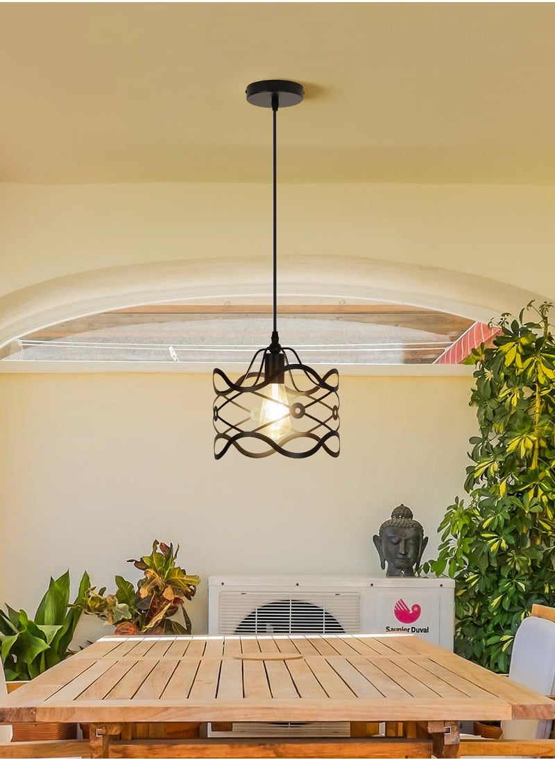 Ganeed Kitchen Island Light Cage Modern Lamp Hanging Over Table Black 1 Light Pendant Lamp, Fixture Ceiling Light for Kitchen Living & Dinning Room Bar Hotel E27 Metal Caged Vintage Hanging Pendant  - Image 1