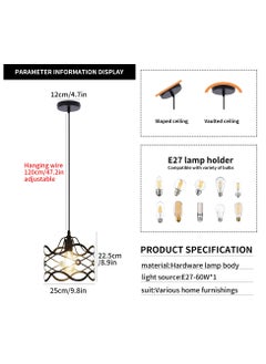 Ganeed Kitchen Island Light Cage Modern Lamp Hanging Over Table Black 1 Light Pendant Lamp, Fixture Ceiling Light for Kitchen Living & Dinning Room Bar Hotel E27 Metal Caged Vintage Hanging Pendant  - Image 3