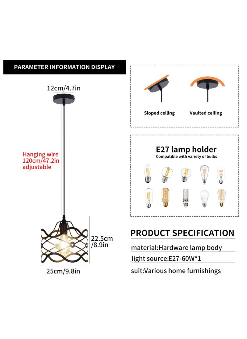 Ganeed Kitchen Island Light Cage Modern Lamp Hanging Over Table Black 1 Light Pendant Lamp, Fixture Ceiling Light for Kitchen Living & Dinning Room Bar Hotel E27 Metal Caged Vintage Hanging Pendant  - Image 3