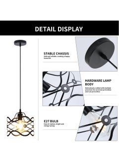 Ganeed Kitchen Island Light Cage Modern Lamp Hanging Over Table Black 1 Light Pendant Lamp, Fixture Ceiling Light for Kitchen Living & Dinning Room Bar Hotel E27 Metal Caged Vintage Hanging Pendant  - Image 4