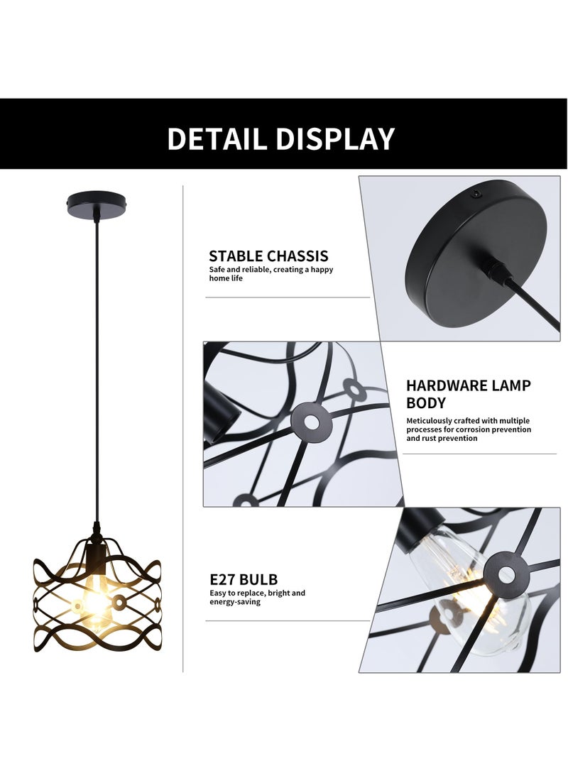 Ganeed Kitchen Island Light Cage Modern Lamp Hanging Over Table Black 1 Light Pendant Lamp, Fixture Ceiling Light for Kitchen Living & Dinning Room Bar Hotel E27 Metal Caged Vintage Hanging Pendant  - Image 4