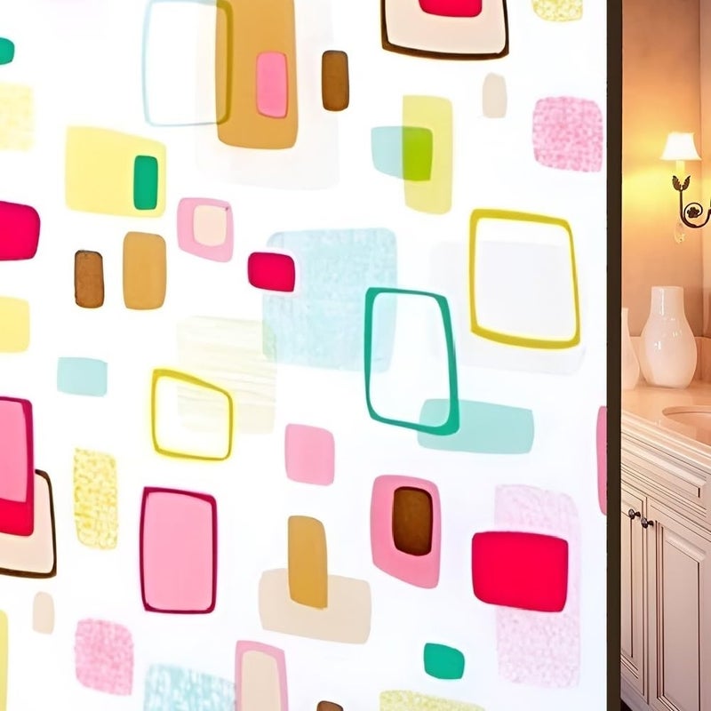 ONEHOME Vinyl Frosted Window Self Adhesive Privacy Glass Film for Window Glass Office Decorative Window Sticker Wallpaper Vinyl Sheet for Glass Door Bathroom Home Window Colorful Boxes 12x84 - Image 1