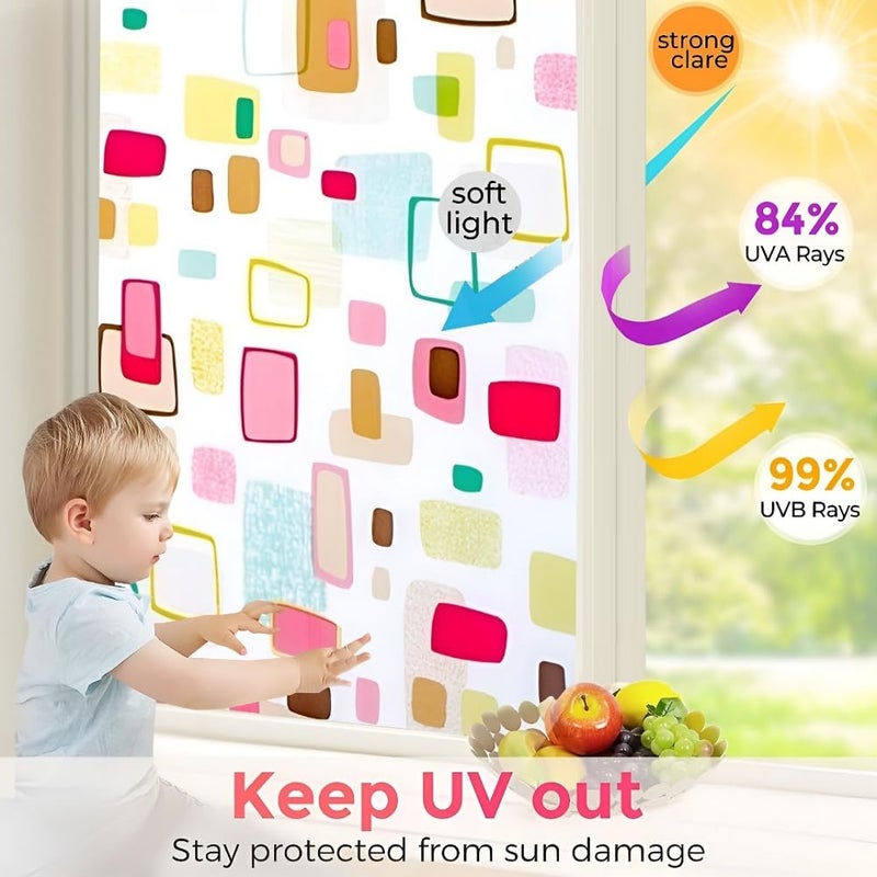ONEHOME Vinyl Frosted Window Self Adhesive Privacy Glass Film for Window Glass Office Decorative Window Sticker Wallpaper Vinyl Sheet for Glass Door Bathroom Home Window Colorful Boxes 12x84 - Image 3