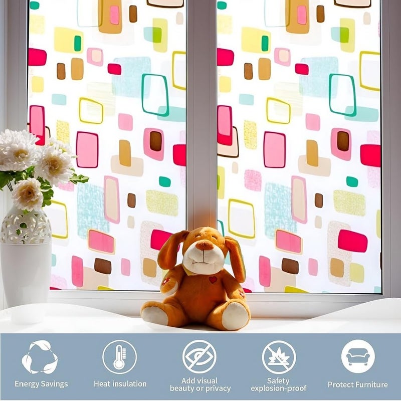 ONEHOME Vinyl Frosted Window Self Adhesive Privacy Glass Film for Window Glass Office Decorative Window Sticker Wallpaper Vinyl Sheet for Glass Door Bathroom Home Window Colorful Boxes 12x84 - Image 5