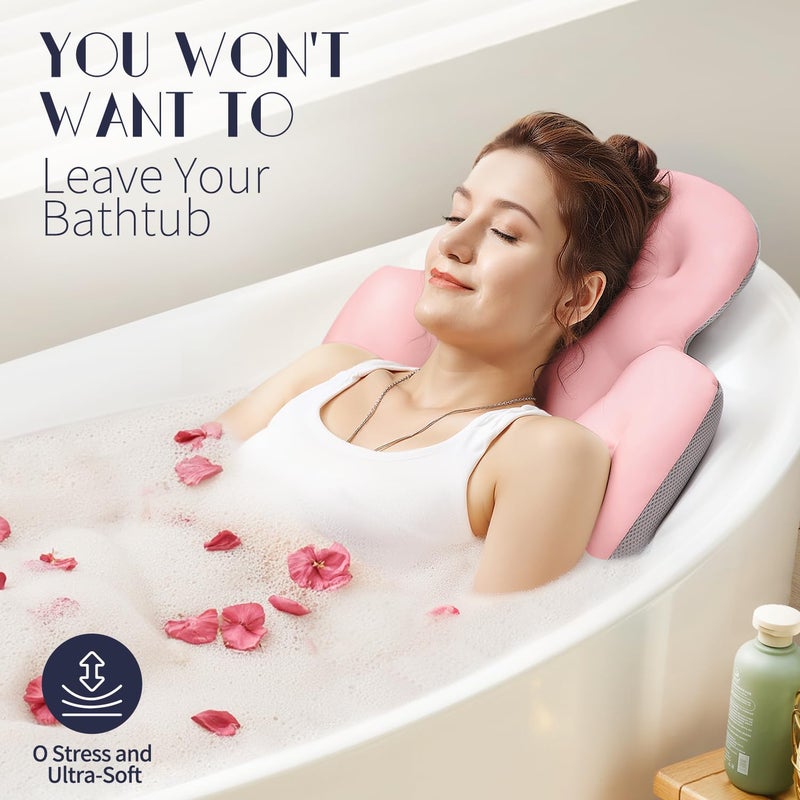 VOXOR Full Body Bath Pillow for Bathtub, Thick Bathtub Cushion, Luxury Tub Pillow for Bath for Headrest Neck and Back Support Pink 51" x 16" - Image 4
