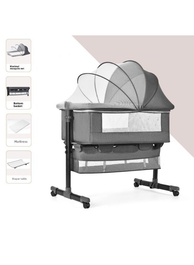ORiTi سرير أطفال قابل للتعديل سرير كبير متعدد الوظائف سرير أطفال قابل للطي ومتحرك سرير حديثي الولادة محمول - رمادي - Image 1