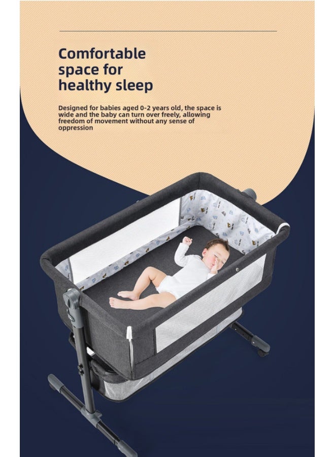 ORiTi سرير أطفال قابل للتعديل سرير كبير متعدد الوظائف سرير أطفال قابل للطي ومتحرك سرير حديثي الولادة محمول - رمادي - Image 4