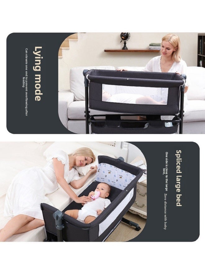 ORiTi سرير أطفال قابل للتعديل سرير كبير متعدد الوظائف سرير أطفال قابل للطي ومتحرك سرير حديثي الولادة محمول - رمادي - Image 2