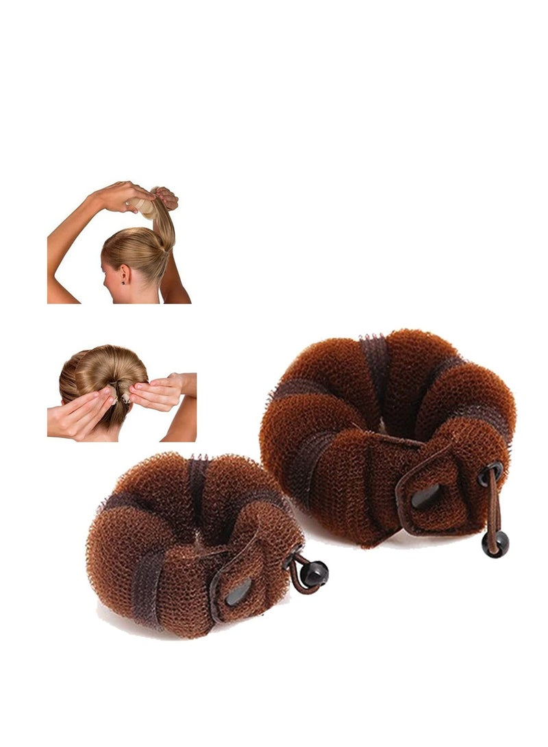 SYOSI Hair Bun Maker Breathable Twist Hair Donut Styling Braiding Tool Dark Brown Ring Style For Women Girl Hair Fashion Hair Styling Maker Curler Accessory 2PCS - Image 1