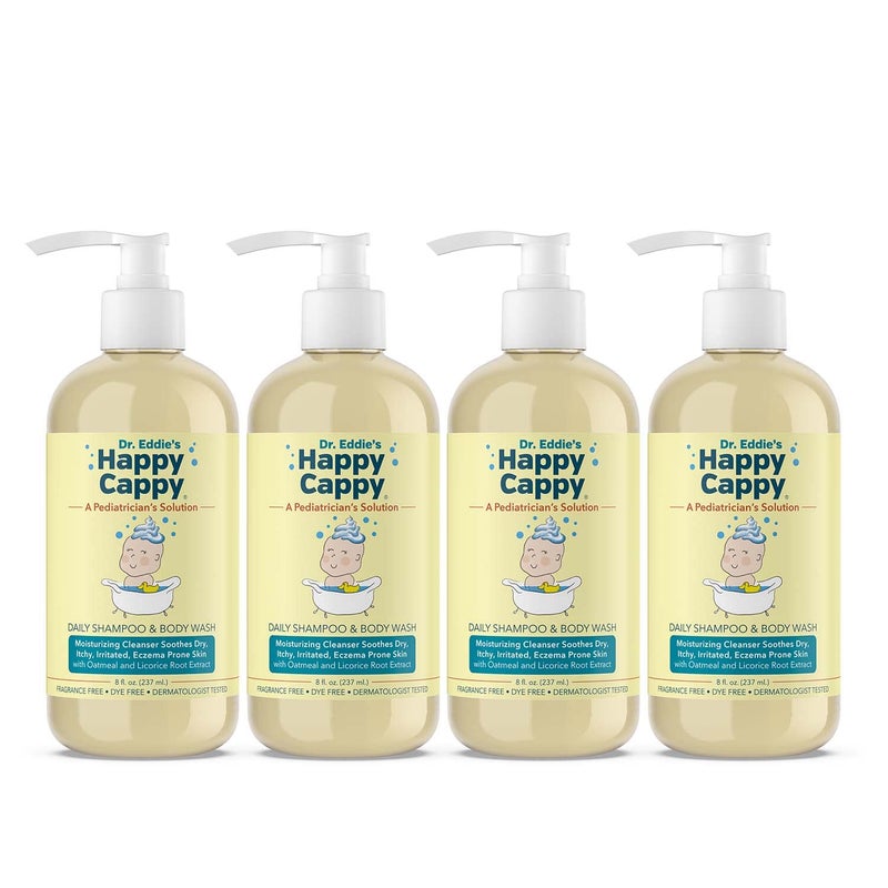 Happy Cappy Baby Shampoo and Body Wash - Eczema Body Wash for Kids & Toddlers, Helps with Dryness, Reduces Itching and Redness, Dermatologist Tested, Fragrance Free - 8 Fl Oz (Pack of 4) - Image 1